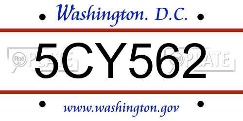 5CY562 District Of Columbia License Plate