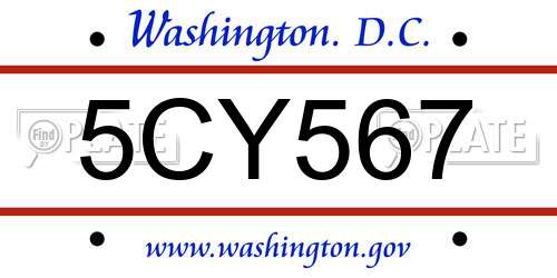 5CY567 District Of Columbia License Plate