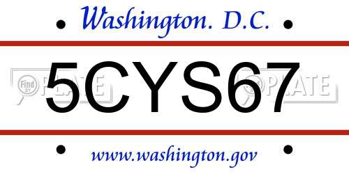 5CYS67 District Of Columbia License Plate