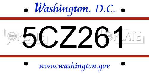 5CZ261 District Of Columbia License Plate