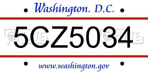 5CZ5034 District Of Columbia License Plate