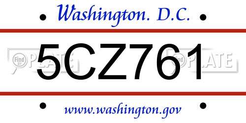 5CZ761 District Of Columbia License Plate