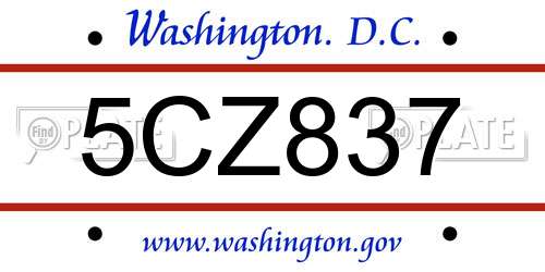 5CZ837 District Of Columbia License Plate