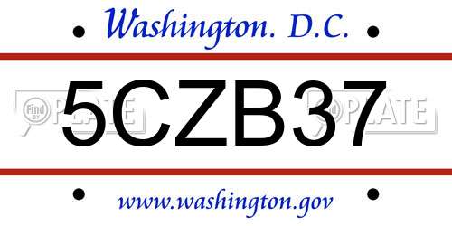 5CZB37 District Of Columbia License Plate