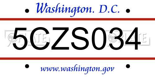 5CZS034 District Of Columbia License Plate
