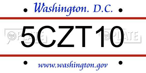 5CZT10 District Of Columbia License Plate