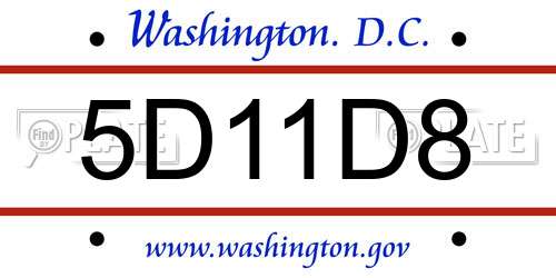 5D11D8 District Of Columbia License Plate