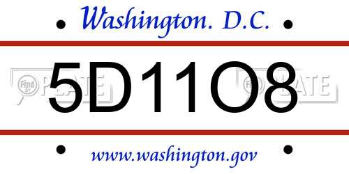 5D11O8 District Of Columbia License Plate