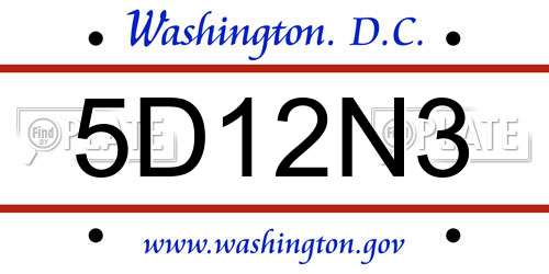 5D12N3 District Of Columbia License Plate
