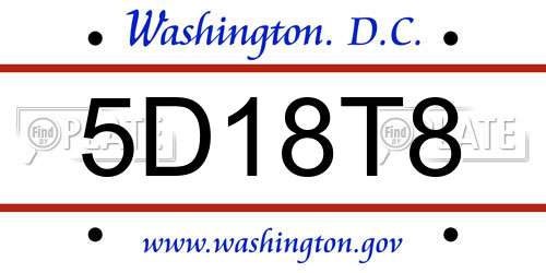 5D18T8 District Of Columbia License Plate