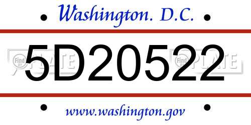 5D20522 District Of Columbia License Plate