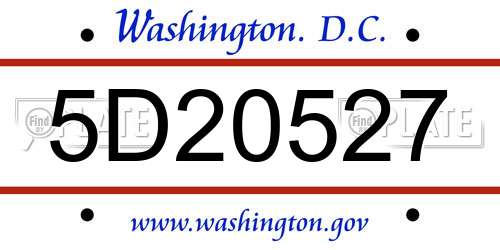 5D20527 District Of Columbia License Plate