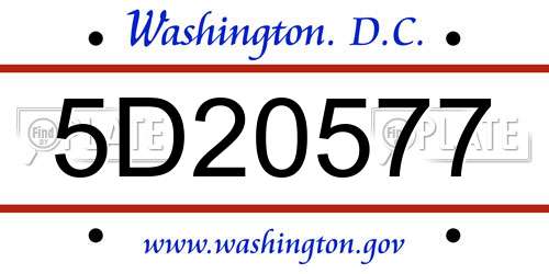 5D20577 District Of Columbia License Plate