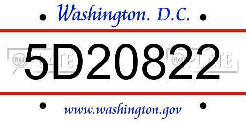 5D20822 District Of Columbia License Plate