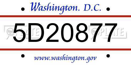 5D20877 District Of Columbia License Plate