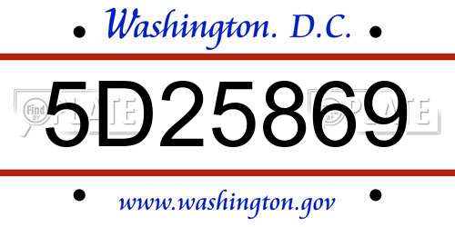 5D25869 District Of Columbia License Plate