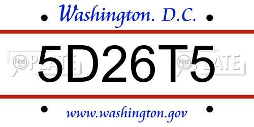 5D26T5 District Of Columbia License Plate