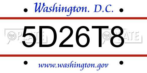 5D26T8 District Of Columbia License Plate