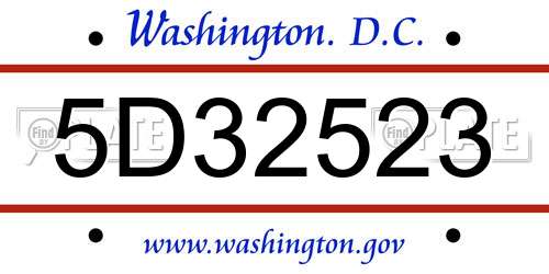 5D32523 District Of Columbia License Plate
