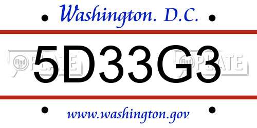 5D33G3 District Of Columbia License Plate