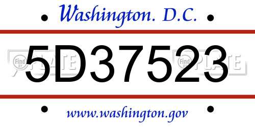 5D37523 District Of Columbia License Plate