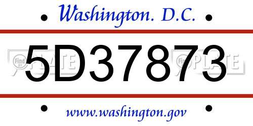 5D37873 District Of Columbia License Plate