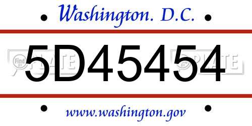 5D45454 District Of Columbia License Plate