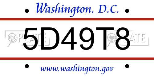 5D49T8 District Of Columbia License Plate