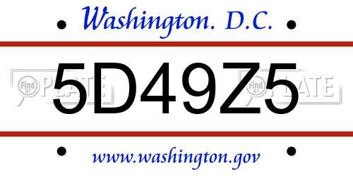 5D49Z5 District Of Columbia License Plate