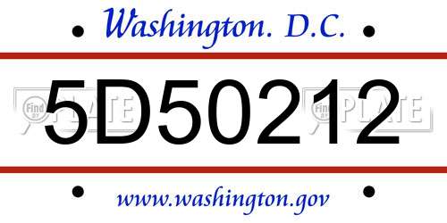 5D50212 District Of Columbia License Plate
