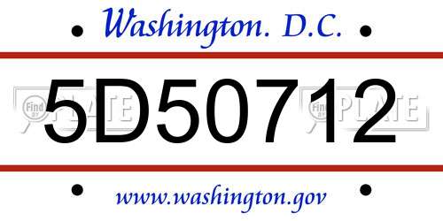 5D50712 District Of Columbia License Plate
