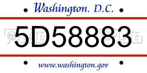 5D58883 District Of Columbia License Plate