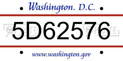 5D62576 District Of Columbia License Plate