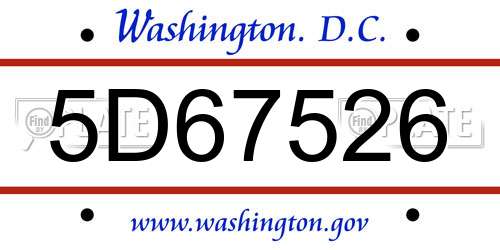 5D67526 District Of Columbia License Plate