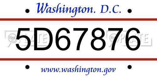 5D67876 District Of Columbia License Plate