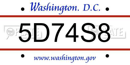 5D74S8 District Of Columbia License Plate