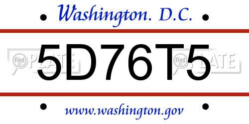 5D76T5 District Of Columbia License Plate