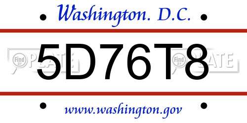 5D76T8 District Of Columbia License Plate