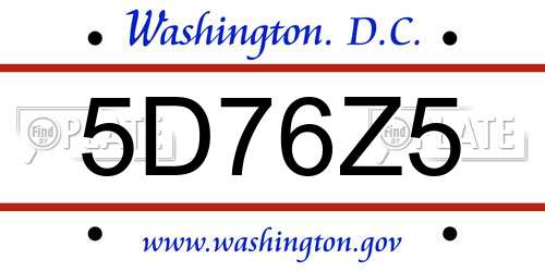 5D76Z5 District Of Columbia License Plate