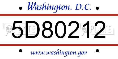 5D80212 District Of Columbia License Plate