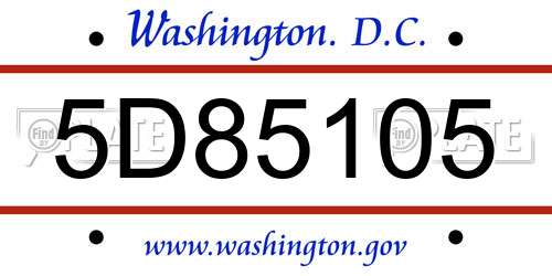 5D85105 District Of Columbia License Plate