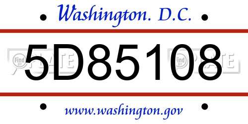 5D85108 District Of Columbia License Plate