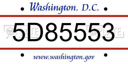 5D85553 District Of Columbia License Plate