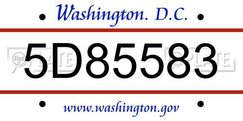 5D85583 District Of Columbia License Plate