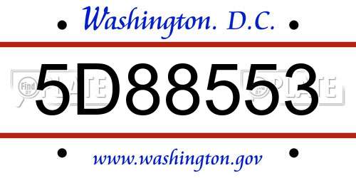 5D88553 District Of Columbia License Plate