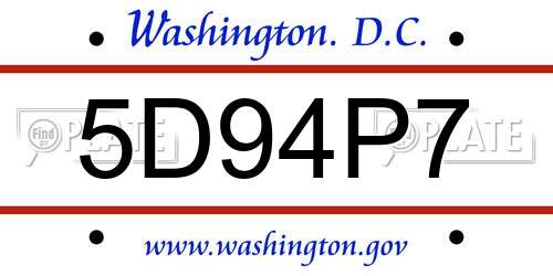 5D94P7 District Of Columbia License Plate