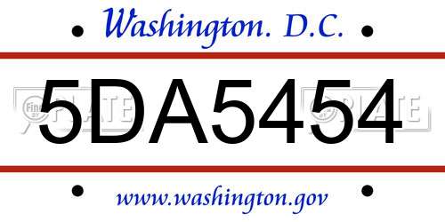 5DA5454 District Of Columbia License Plate