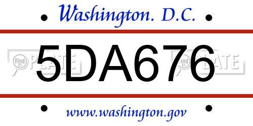 5DA676 District Of Columbia License Plate