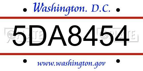 5DA8454 District Of Columbia License Plate