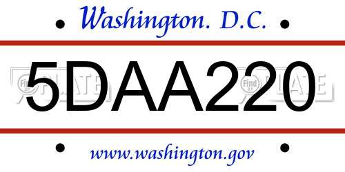 5DAA220 District Of Columbia License Plate